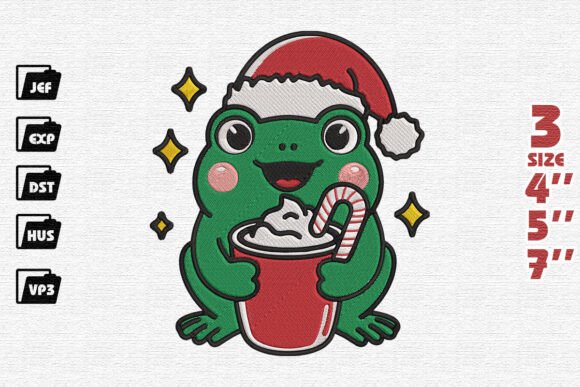 Jolly Jumping Frog Embroidery: A Festive Design for Holiday Creations