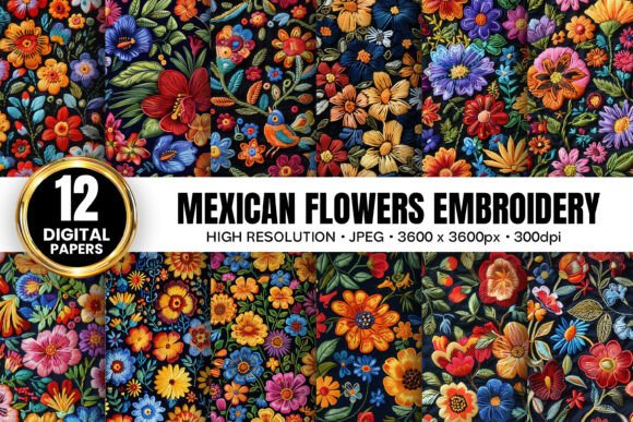 Mexican Flowers Embroidery Digital Paper Review